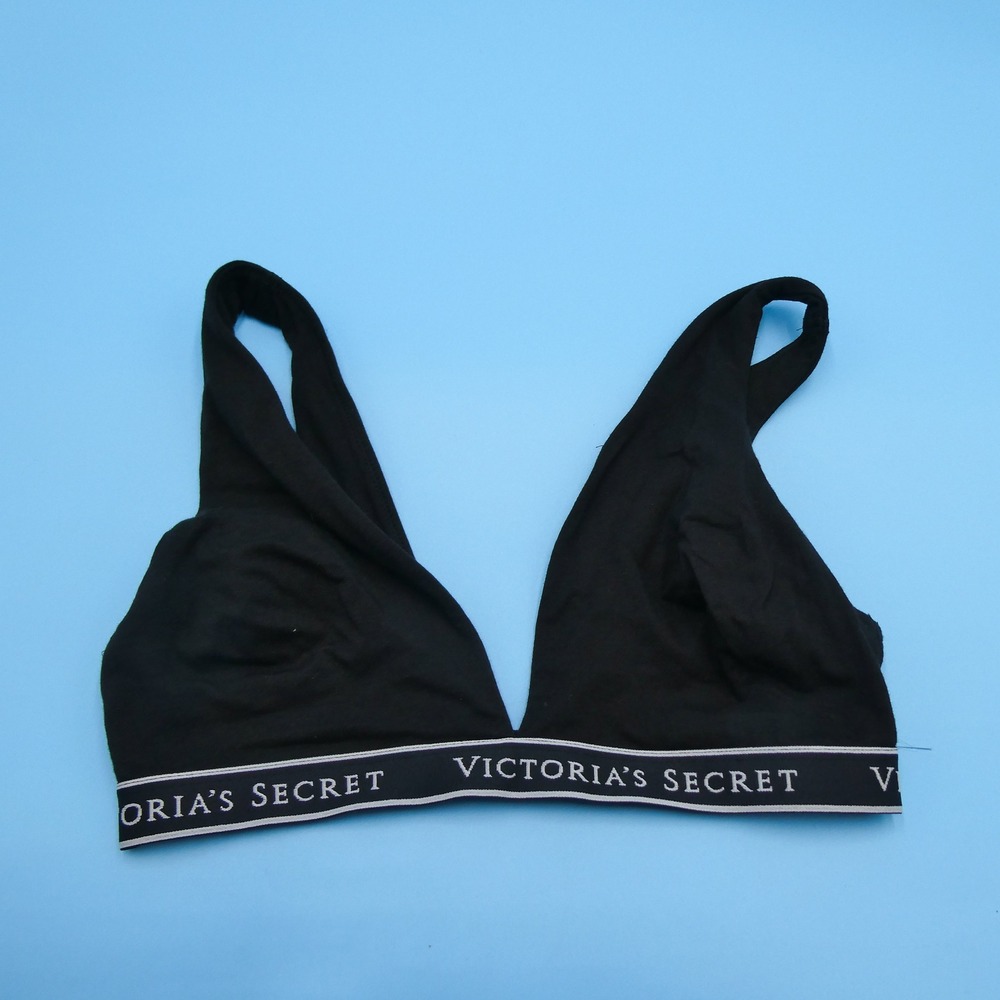 Victoria's Secret Bralette Women Small Triangle Black Logo Band Cotton Modal